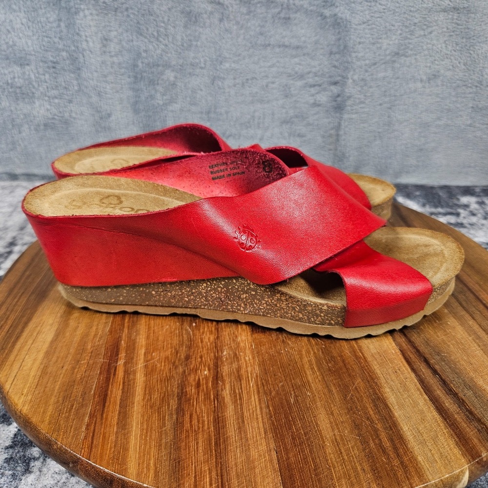 Yokono Candela Sandals Womens 8 Red Criss Cross Slide Slip On Wedge Leather